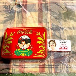 Coca Cola vintage card holder box, very old with replica gum pack, not so old.